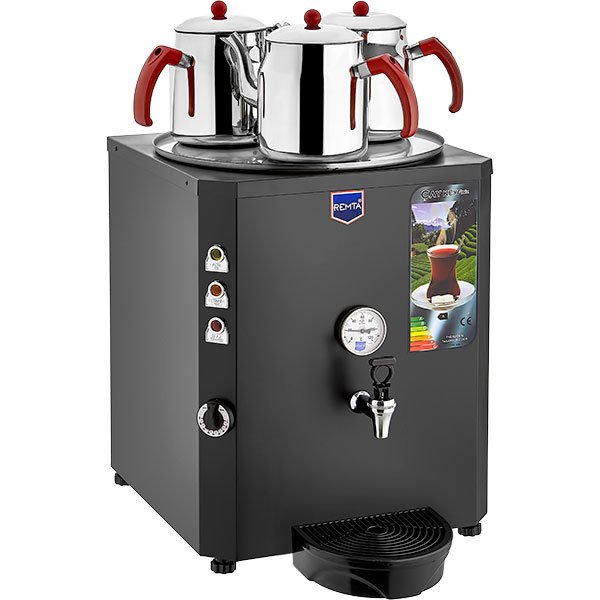 3 Demlikli Jumbo Çay Makinesi 40 lt Şamandıralı (Şebekeden Su Alma)
